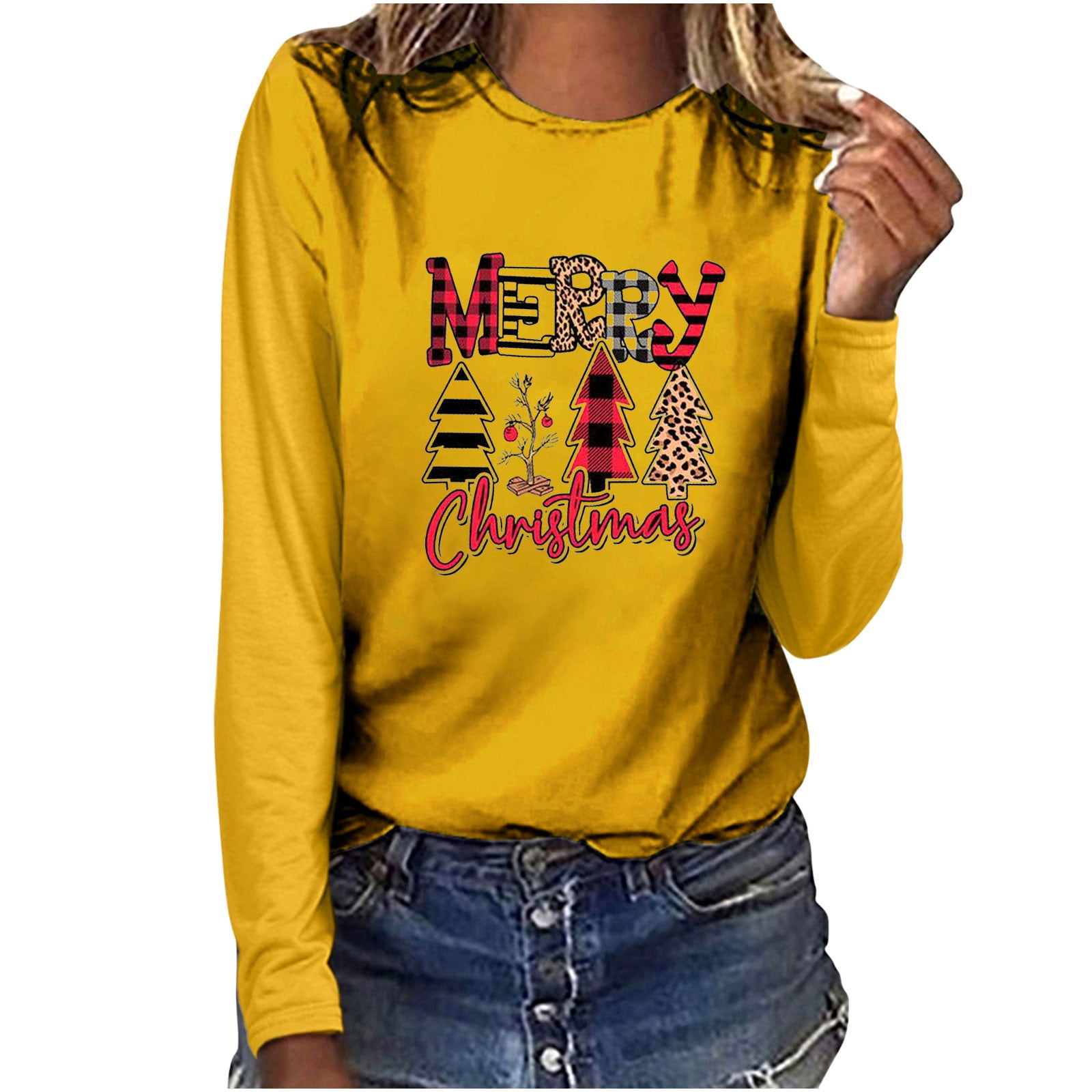 Women's Christmas Tree Glitter Print Casual Sweatshirt Women's MERRY  CHRISTMAS Plaid Print Casual Long Sleeve Round Neck Top T-shirt Casual  Stripes Patchwork O-Neck Hoodies Sweatshirt Tops Blouse - Walmart.com