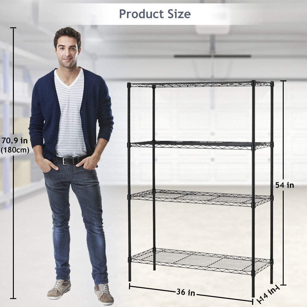 FDW 4 Tier Wire Shelving Unit Wire Shelf Storage Shelves Metal Organizer Rack Adjustable Heavy Duty for Restaurant Bathroom Kitchen 54"x36"x14",Black