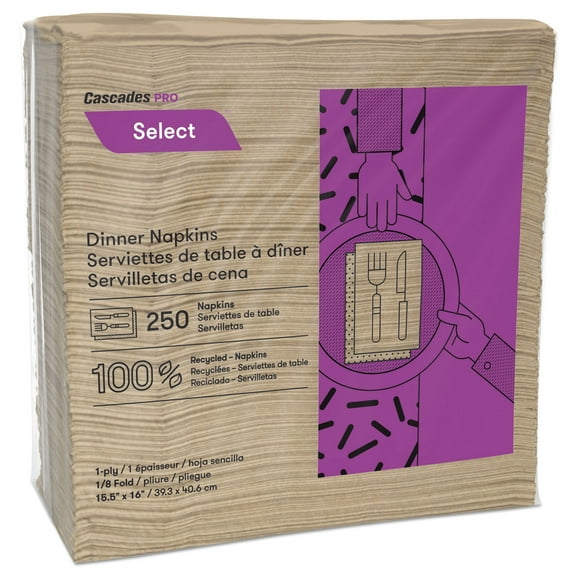 Cascades PRO Select Dinner Napkins 1-Ply 16 x 15 1/2 Natural 250/Pack N055