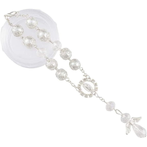 12 Pc Baptism Favors with Angels Mini Rosaries rhinestone faux pearl with GIFT BOX//Baptism Favor/First Communions, Baptism, Wedding Shower, Religous Favor