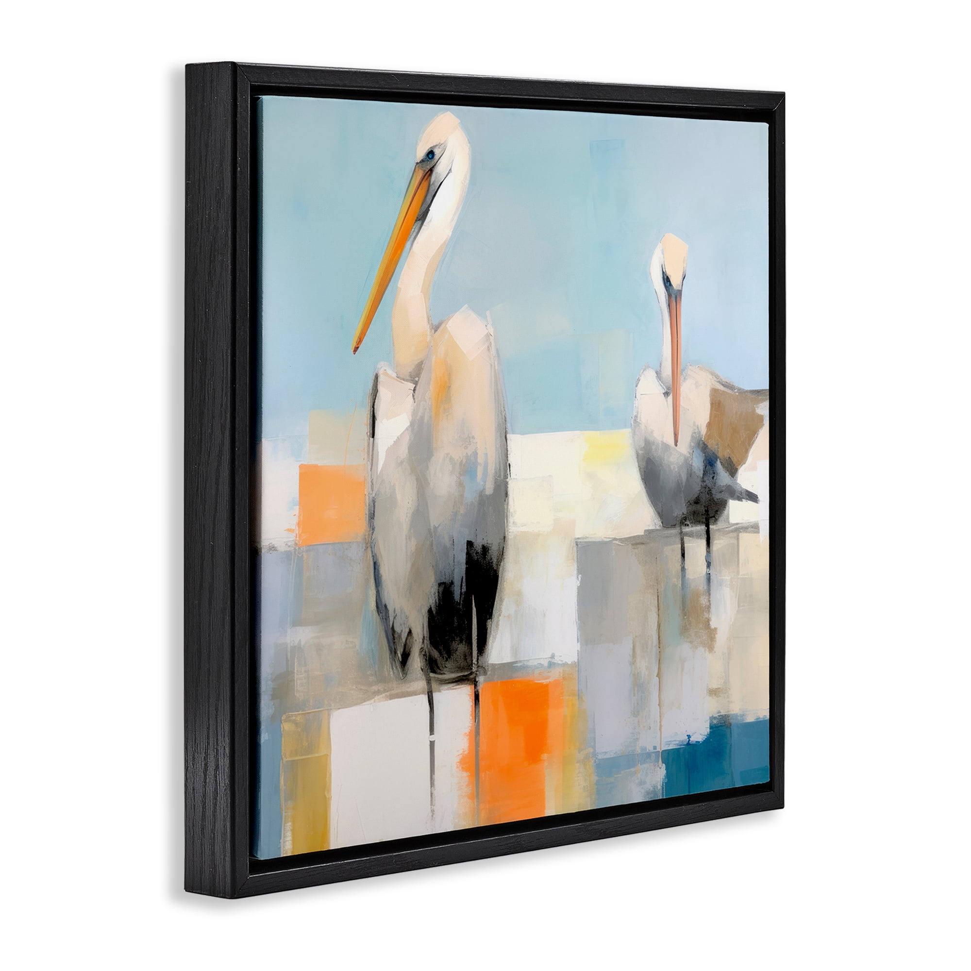 Stupell Industries Nautical Pelicans Abstract Animals & Insects Painting Black Floater Framed Canvas Art Print Wall Art, 25 x 25