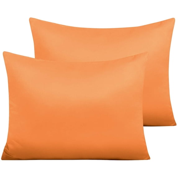 Zippered Satin Pillow Cases for Hair and Skin, Luxury Standard Hidden Zipper Pillowcases Set of 2, 20 x 26 Inches, Orange