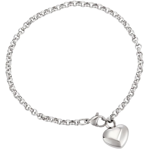 1pc Heart 304 Stainless Steel Charm Bracelets Chain Bracelets for Women Stainless Steel color 7-3/8 inch(18.8cm)