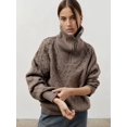 thumbnail image 3 of Women'S Sweaters Fall Winter Quarter Zip Casual Diamond Knit Pullover Coffee S, 3 of 8