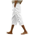 thumbnail image 1 of Women Work Pants Casual Elastic Waist Solid Color Loose Side Button Decoration Versatile Capris White S, 1 of 5