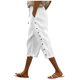 thumbnail image 1 of Pantalones capri de verano con cintura elástica y botones laterales para mujer: color liso, estilo informal/deportivo con elasticidad, 1 of 5