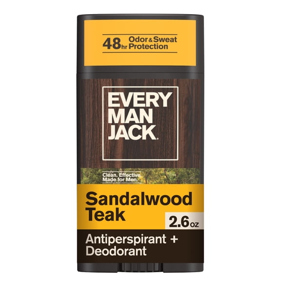 Every Man Jack Men’s Sandalwood Teak Antiperspirant Deodorant - Stay Fresh with Antiperspirant Men’s Deodorant - Odor Crushing, Long Lasting, Plant-Based, and No Harsh Chemicals - 2.6 oz