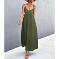 thumbnail image 4 of Womens Double Spaghetti Strap V-Neck Maxi-Long Cami Dress Sexy Lace-Up Strappy Backless Pleated A-Line Beach Dresses Red XL, 4 of 4