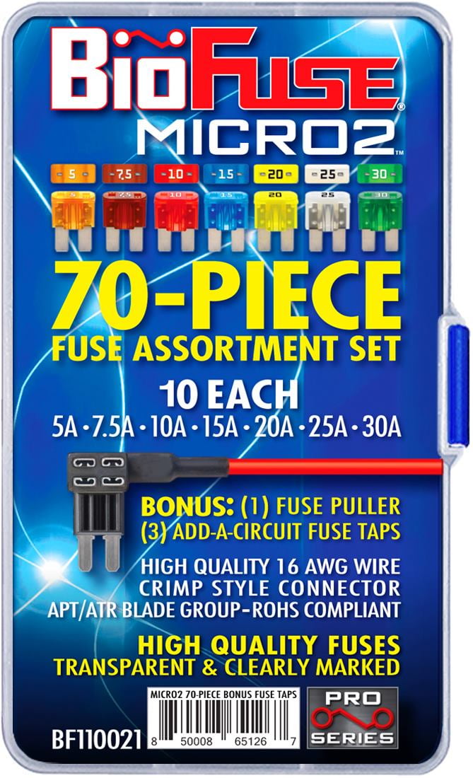 BioFuse Micro2 70 Piece Automotive Fuse Assortment and Holders Pack (3