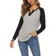thumbnail image 2 of Mujeres manga larga T Camisas botón V Masajeadores de cuello color empalme casual Top para el desgaste diario negro S, 2 of 6