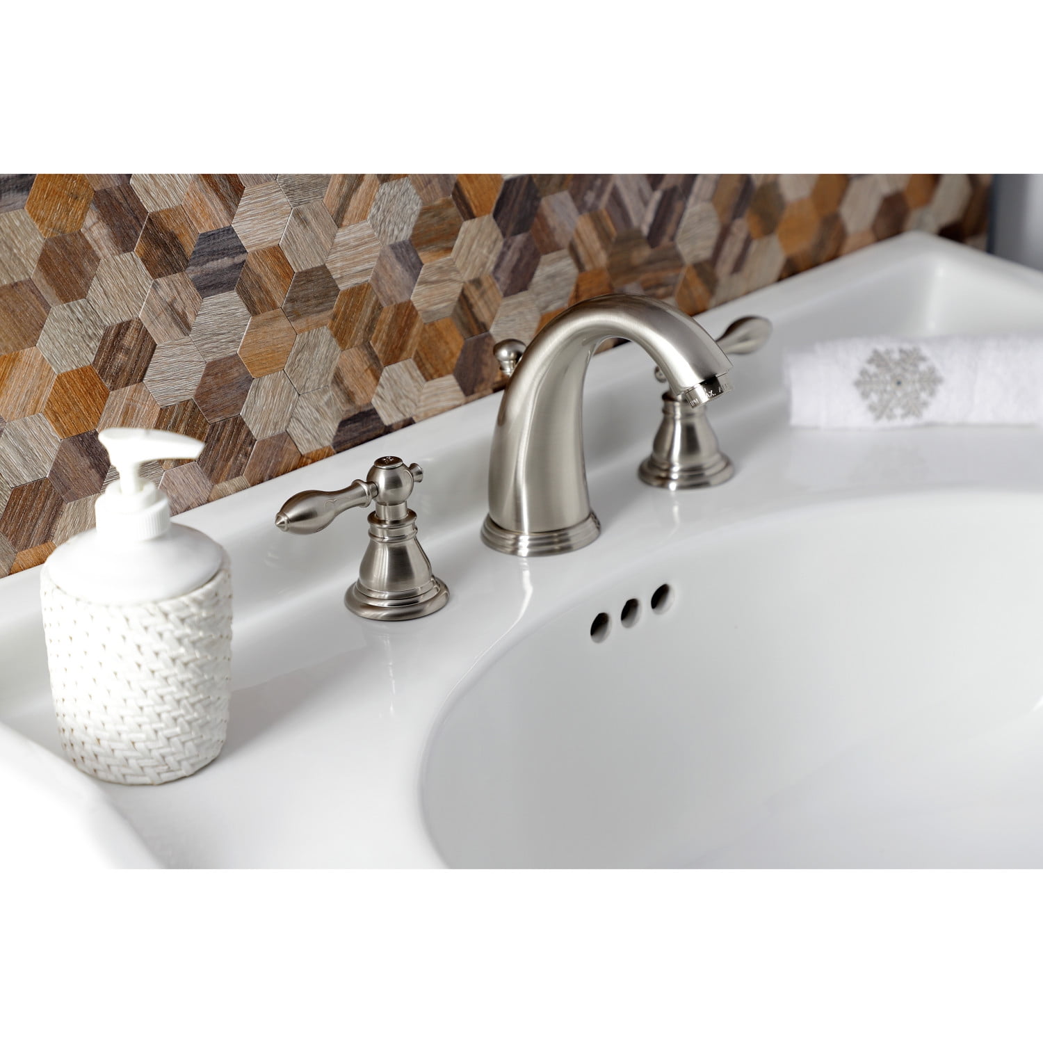 Kingston Brass KB988ACL American Classic Widespread Bathroom Faucet with Retail Pop-Up, Brushed Nickel