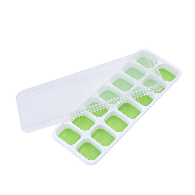 Inteprter Molde de silicona para cubitos de hielo con tapa, 14 rejillas, bandeja para bolas de hielo DIY, helado, bebidas frías, whisky, cócteles, Barra de herramientas verde Inteprter HA004890-01