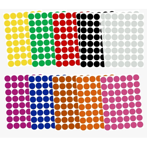 Royal Green Color Coding Labels 3/4" diameter (11/16 - 17mm) Round Dot Stickers in Black, White, Red, Green, Yellow, Pink, Red, Orange, Brown and Blue - 576 Pack