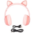 thumbnail image 1 of Auriculares para juegos con orejas de gato y Bluetooth, compatibles con tarjetas de memoria pequeñas, modo LINEIN, con micrófono LED, color rosa, 1 of 14