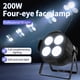 thumbnail image 2 of Foco PAR COB de cuatro ojos de 200 W para sala de estar, iluminación de escenario DMX512 complementaria, luz LED blanca cálida para bodas, teatros, estudios fotográficos, 2 of 5