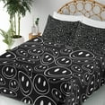 thumbnail image 3 of Ambesonne Emoji Fitted & Top Sheet Set with Sham, Simple Funny Faces Groovy Art, Black White, 3 of 5