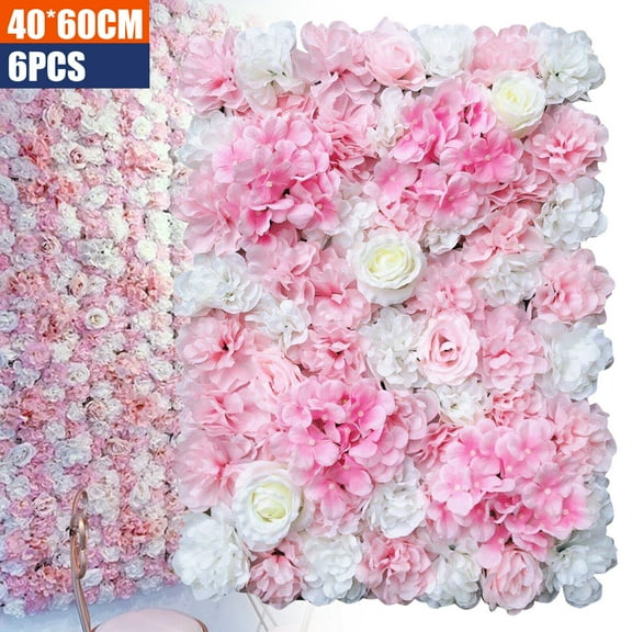 Miumaeov 6pcs Artificial Silk Flower Wall Panel 24'' x 16'' Flower Panels Backdrop Wedding Party Venue Decoration