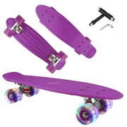 27" Complete Highly Flexible Plastic Cruiser Board Skateboards for Teens or Professional with High Rebound PU Wheels with LED Wheels, with All-in-One T-Tool (Purple)