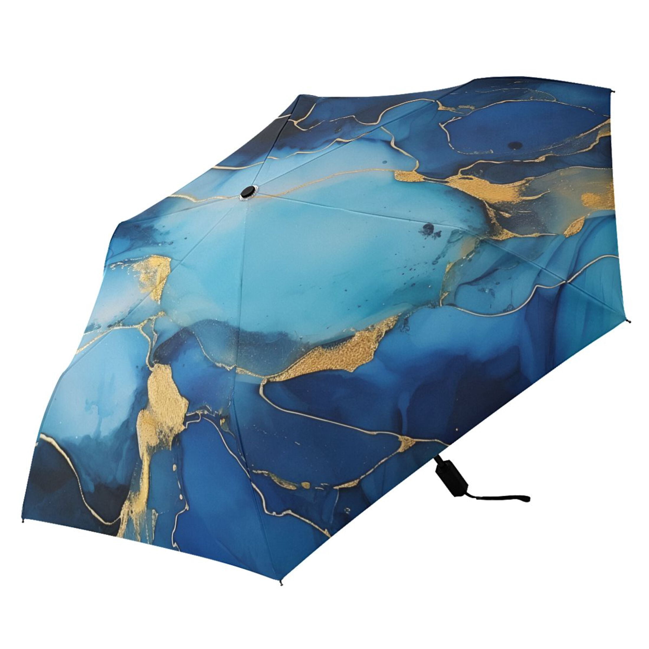 Sapphire Blue White Marble Compact Sun Umbrella Windproof Travel Umbrellas for Rain Strong Portable UV Protection