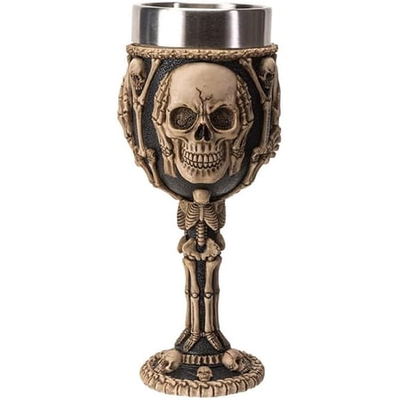 Pacific Giftware Hear See Speak No Evil Skeleton Wine Goblet 7oz Stainless Steel Skull Chalice for Halloween Decor Gothic Party Cup for Halloween Lovers