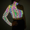 thumbnail image 1 of Penkiiy Mujer Reflectante de un hombro de manga larga Halterly Top Blouses 2XL Multicolor, 1 of 9
