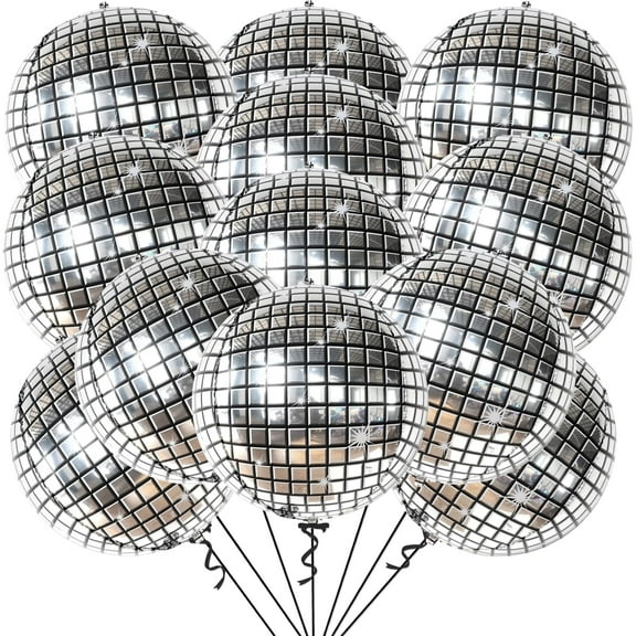KatchOn, Large Silver Disco Ball Balloons - 22 Inch, Pack of 6 - Foil Disco Balloons | Silver Mylar balloons | Round Foil Balloon for Bachelorette Party Decorations, Birthday Decorations
