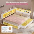 thumbnail image 4 of Afuhokles Twin Daybed, Corner Bed Frame with Bookcase Storage and LED Light Headboard, Charging Station, White, 4 of 9