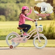 Costway 16 Kids Bike Toddler Adjustable Bicycle withTraining Wheel for 4-8 Years Old Girl Pink