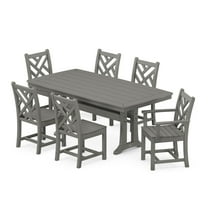 POLYWOOD Chippendale 7-Piece Nautical Trestle Dining Set in Slate Grey