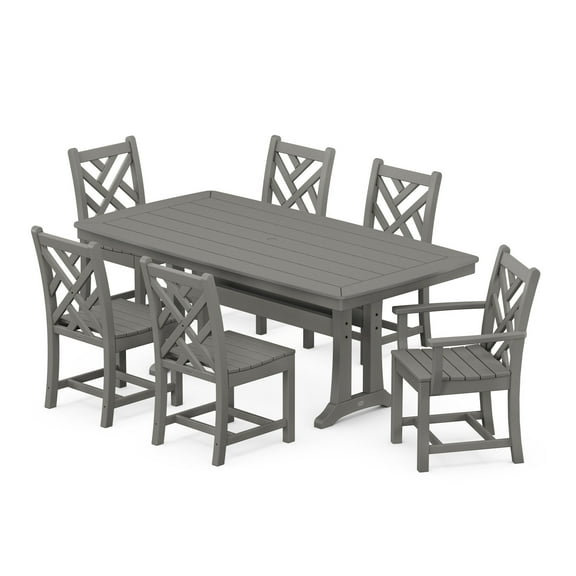 POLYWOOD Chippendale 7-Piece Nautical Trestle Dining Set in Slate Grey