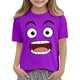 thumbnail image 4 of Tops de Manga Corta Lindo con Impresión de Expresión para Niños Niños Niñas, Suelta Cómoda Camiseta de Color Sólido, 4 of 6