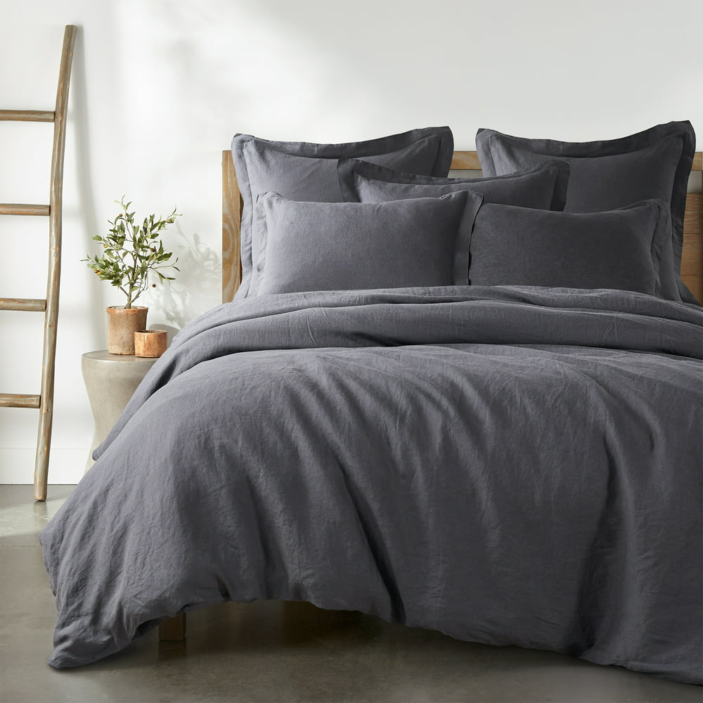 Levtex Home - 100% Linen - King Duvet Cover - Washed Linen in Charcoal ...
