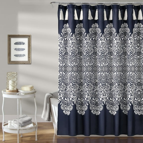 Lush Decor Boho Medallion Polyester Shower Curtain, 72x72, Navy, Single