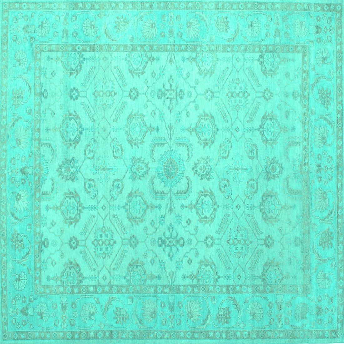 Ahgly Company Machine Washable Indoor Square Oriental Turquoise Blue ...