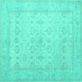 thumbnail image 1 of Ahgly Company Machine Washable Indoor Square Oriental Turquoise Blue Traditional Area Rugs, 4' Square, 1 of 4