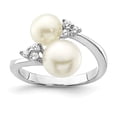 thumbnail image 4 of 925 Sterling Silver Rhodium-plated 8-9mm White 2-Freshwater Cultured Pearl and Cubic Zirconia Ring Size 6, 4 of 7