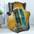 thumbnail image 4 of Abandoned Soft Flannel Fleece Blanket, Outside View of Deserted House with Details in Vietnam Grungy Yellow Wall, Cozy Plush for Indoor and Outdoor Use, 70" x 90", Yellow Teal Green, by Ambesonne, 4 of 5