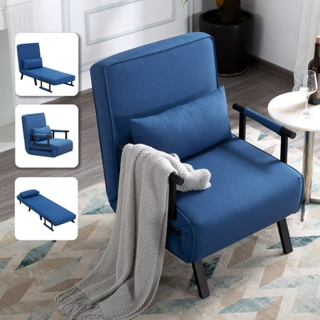 BSHTI 4-in-1 Convertible Sofa Bed,with 5 Adjustable Position of Backrest,Polyester Upholstery,Lounge Folding Arm Chair,Lumbar Pillow Included,Blue