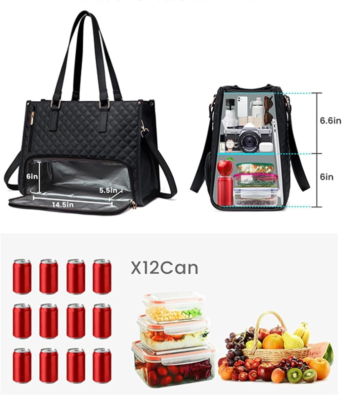 2 In 1 Tote Bag Lunch Bag Combo, 3 In 1 Lunch Tote Bag For Women,15.6 Inch with Lunch Compartment,LaptopWith Insulated Lunch Compartment