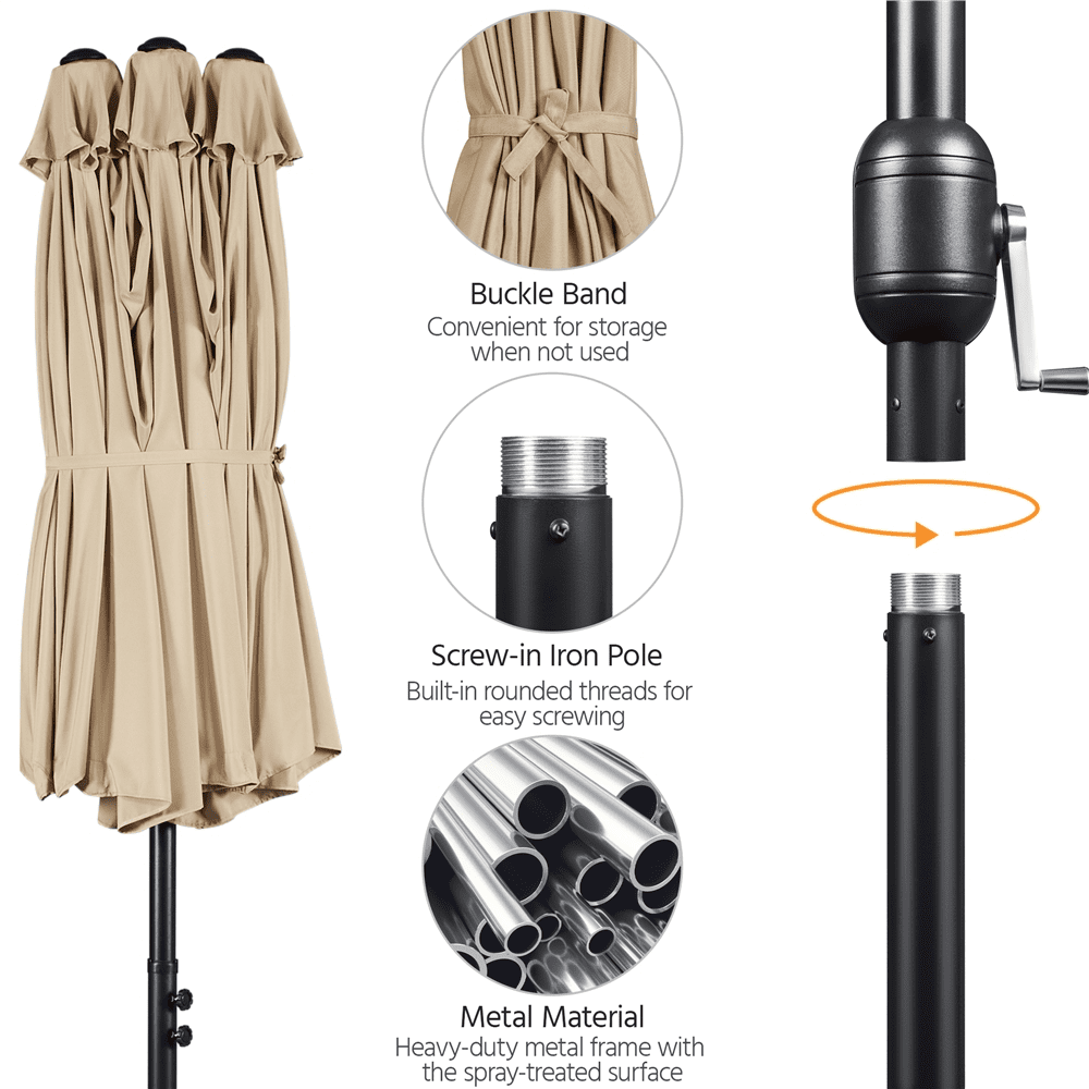 Renwick 13 FT Triple-Size Extra Large Patio Umbrella with Crank, Tan