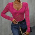 thumbnail image 3 of 2DXuixsh Women Jumpsuit Women's Solid Color Mesh Stitching Lace Pattern Slim Fit Thin Texture All Purpose Inner Jumpsuit Hot Pink Size S, 3 of 7