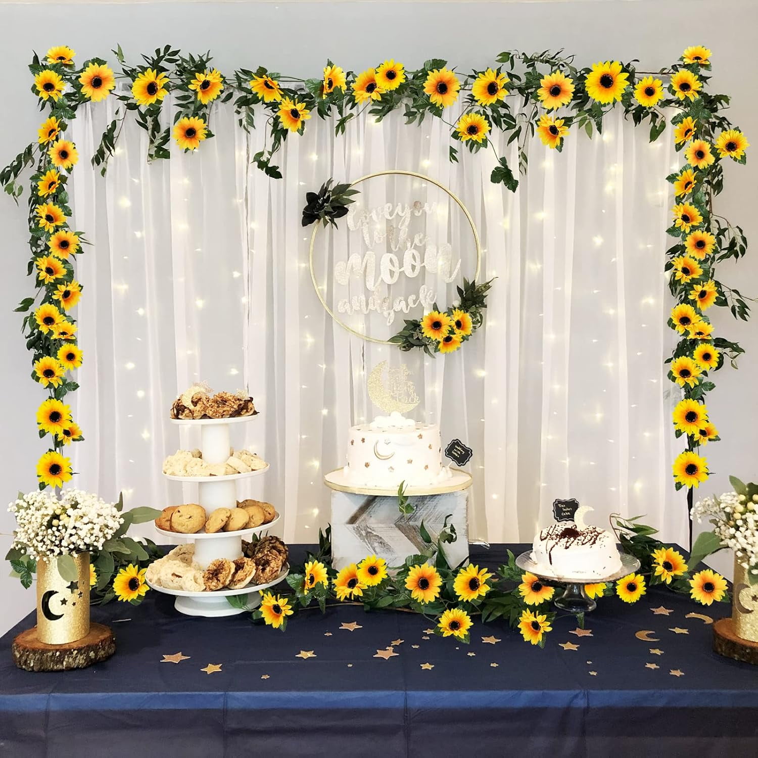 10pcs Sunflower Garland Artificial Flowers, 8.2ft/Pcs Silk Sunflowers with Green Leaves, Flowers Vines for Room Home Kitchen Garden Wedding Arch Party Decor