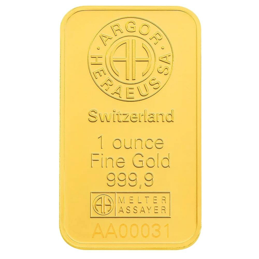 1 oz Argor Heraeus Origin Traced Gold Bar .9999 Fine (in Assay)