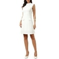 thumbnail image 2 of INSPIRE CHIC Women's Tweed Dress Mock Neck Sleeveless Work Sheath Dress XS White, 2 of 6