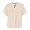 thumbnail image 5 of Otntypg Linen Button Down Shirts for Women Loose Fit Rolled up Short Sleeve Blouse Ladies Summer Casual V Neck Beach Cotton Tops Beige S, 5 of 5