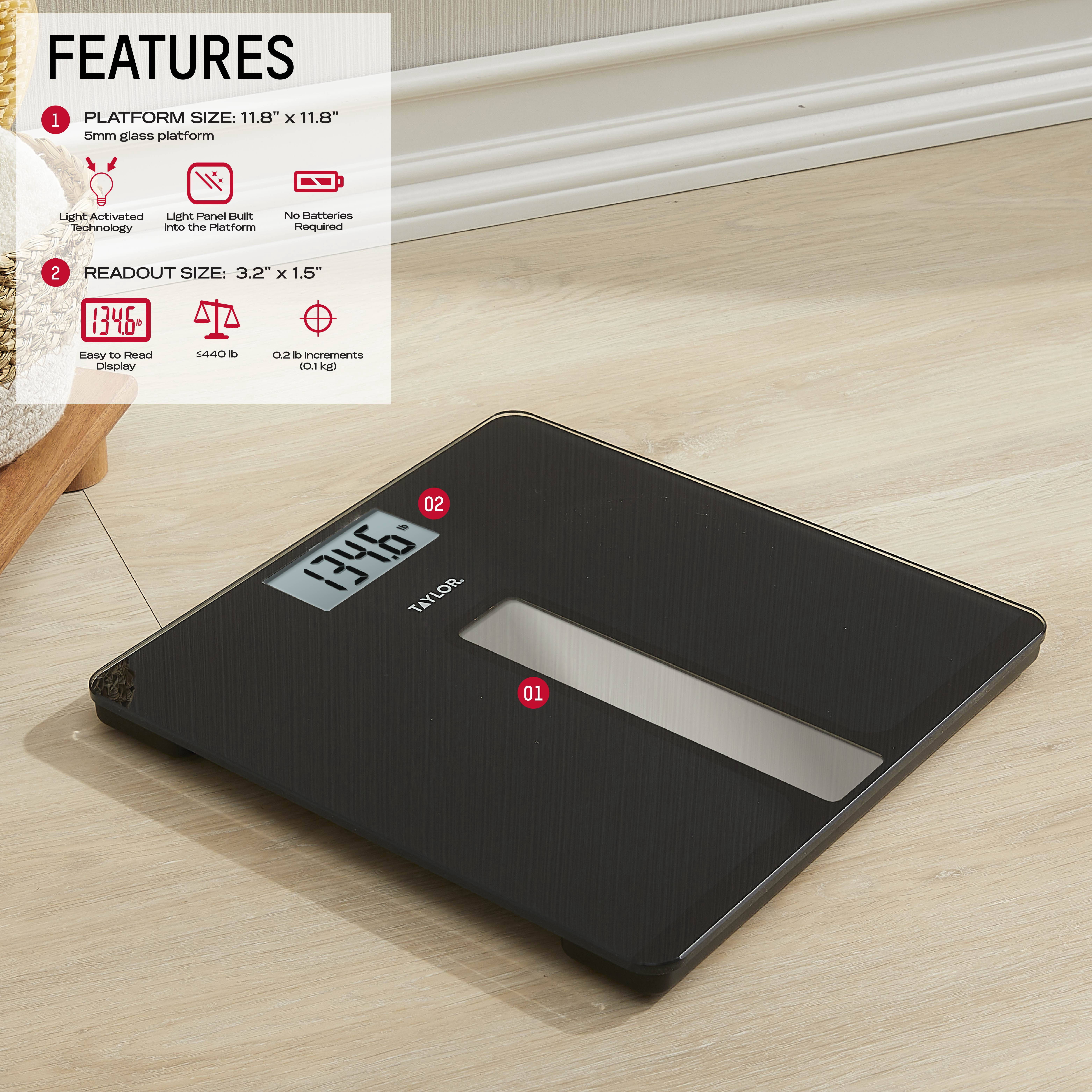 Taylor Light-Powered 11.8" x 11.8" Digital Bath Scale Black