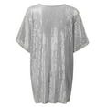 thumbnail image 4 of XMHJSMD Vacation Classic-Fit Shirt Plus Size Tops Women Loose Sequin V Neck Short Sleeved Casual Shirt Short Sleeved Blouse (Silver,M), 4 of 5