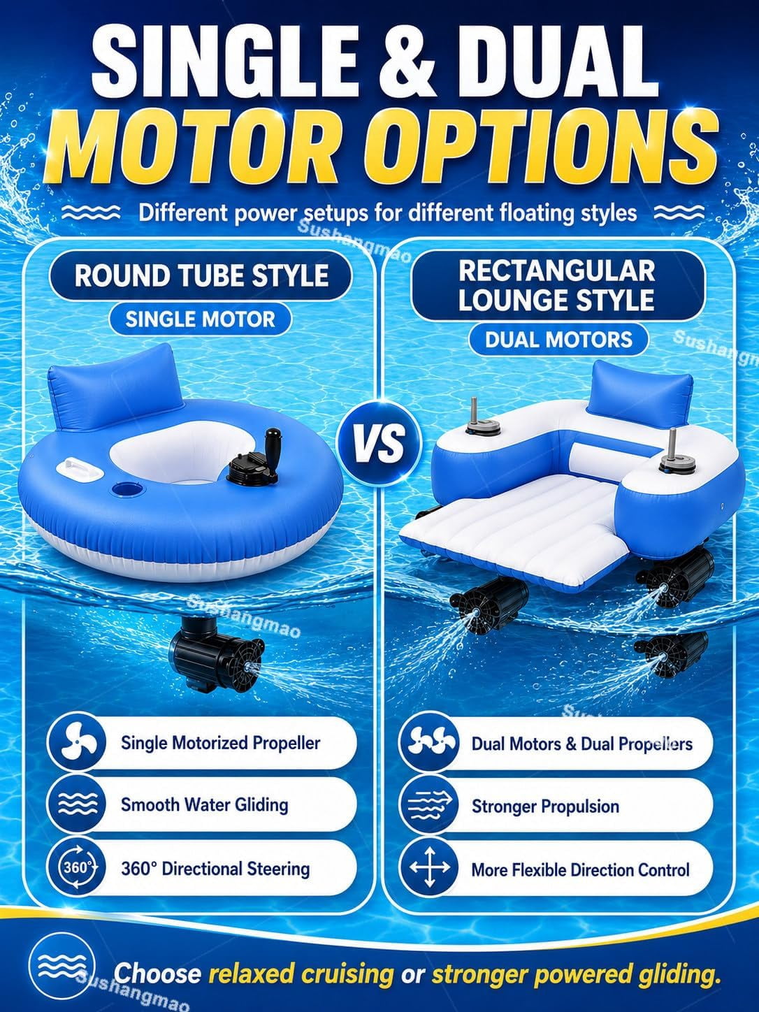 Lazy Floatie Motorized, 2026 Upgraded Motorized Inflatable Pool Float, with 360° Joystick Control, Single/Dual Motor Options, Water Lounger with Backrest Cup Holder for Beach Summer Party B
