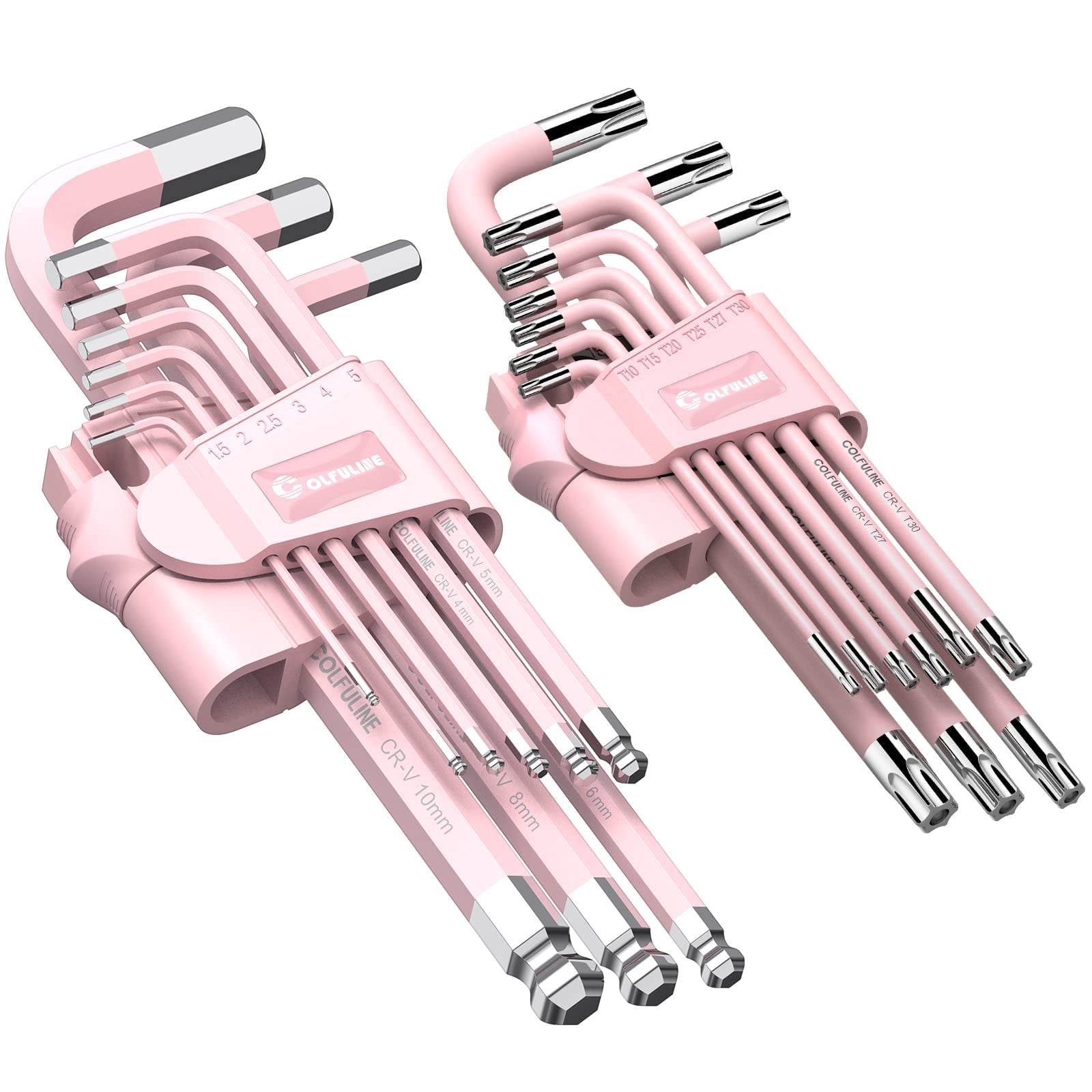 COLFULINE 9-Piece Pink Long Ball End Hex Key Set, Cr-V Allen Wrench Kit with Color-Coded Sizes (1.5-10mm) - Ideal Gift for Women, Perfect for Home Repair, DIY Projects, Bike & Furniture Maintenance