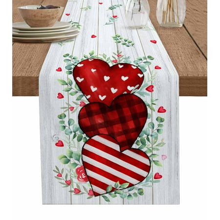 

Table Runner Dresser Scarves 72 Inch Long Valentine s Day Love Heart Leaves Linen Dining Table Runners Watercolor Leaf on Wood Barn Tabletop Scarf for Wedding Holiday Party Kitchen